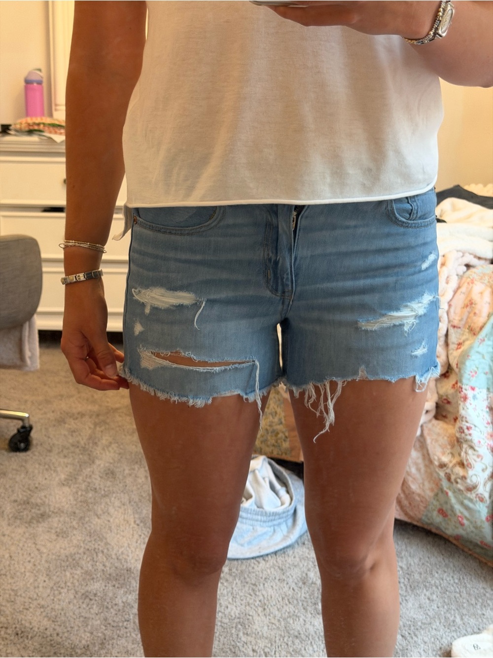 American Eagle Outfitters Light Blue Distressed Denim Cutoff Shorts